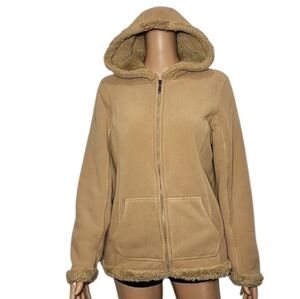 Green Tea Women’s Size M Hoodie Jacket‎ Full Zip Fleece, Faux Fur, Pockets